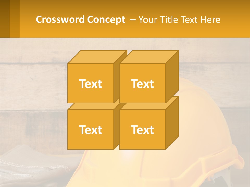 A Yellow Hard Hat Sitting On Top Of A Wooden Table PowerPoint Template