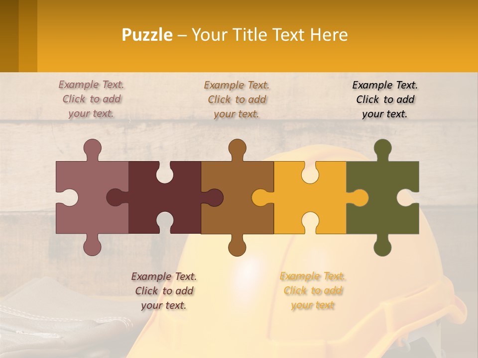 A Yellow Hard Hat Sitting On Top Of A Wooden Table PowerPoint Template