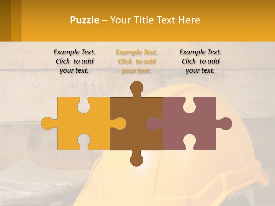 A Yellow Hard Hat Sitting On Top Of A Wooden Table PowerPoint Template