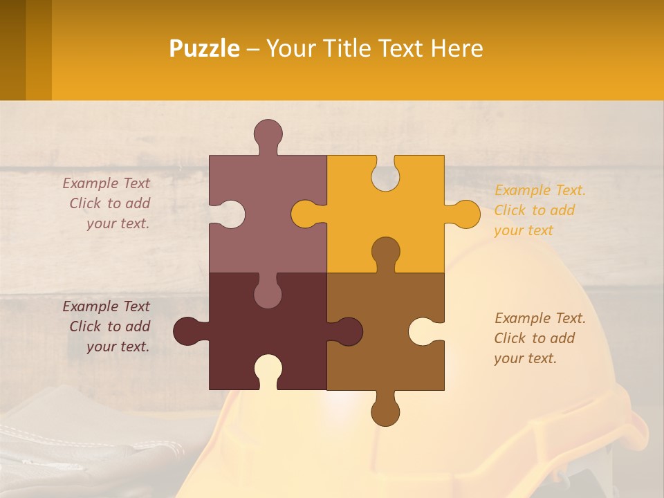 A Yellow Hard Hat Sitting On Top Of A Wooden Table PowerPoint Template