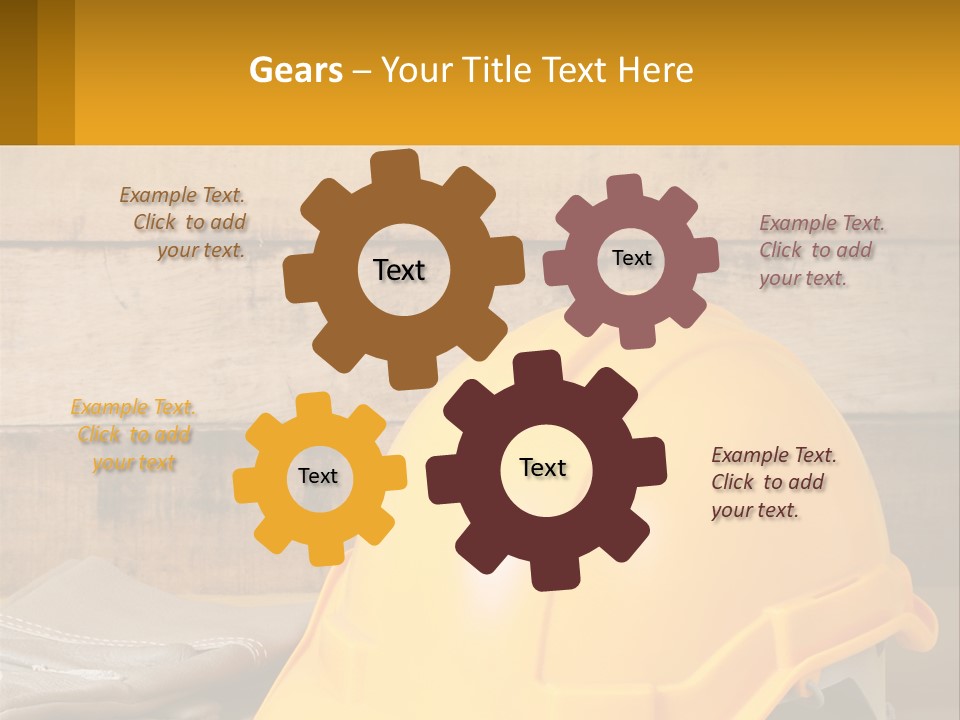 A Yellow Hard Hat Sitting On Top Of A Wooden Table PowerPoint Template