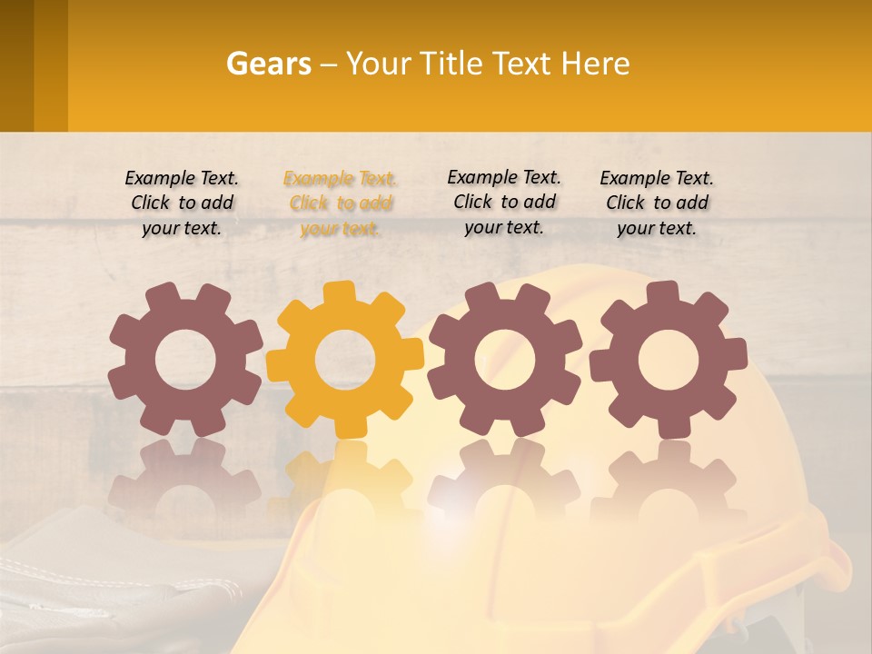 A Yellow Hard Hat Sitting On Top Of A Wooden Table PowerPoint Template