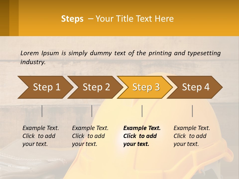 A Yellow Hard Hat Sitting On Top Of A Wooden Table PowerPoint Template