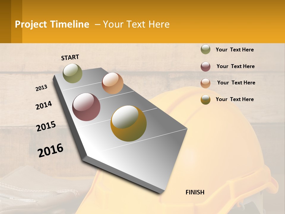 A Yellow Hard Hat Sitting On Top Of A Wooden Table PowerPoint Template