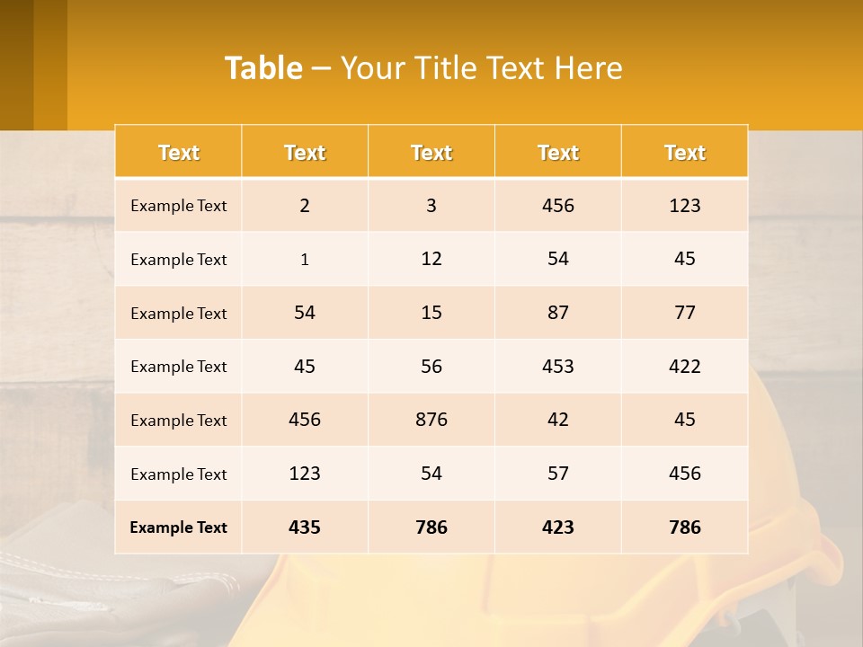 A Yellow Hard Hat Sitting On Top Of A Wooden Table PowerPoint Template