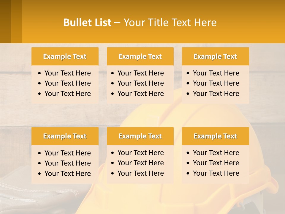 A Yellow Hard Hat Sitting On Top Of A Wooden Table PowerPoint Template