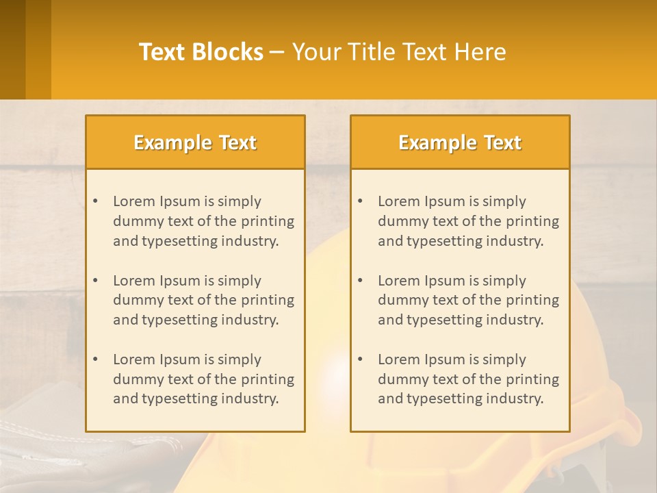 A Yellow Hard Hat Sitting On Top Of A Wooden Table PowerPoint Template