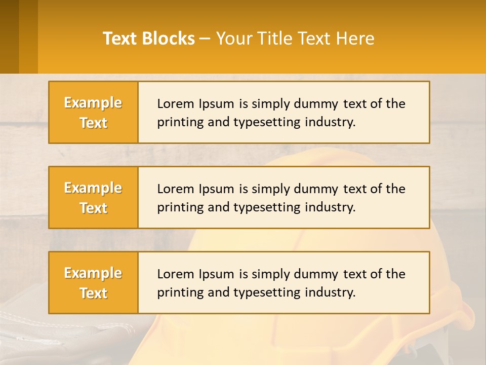 A Yellow Hard Hat Sitting On Top Of A Wooden Table PowerPoint Template