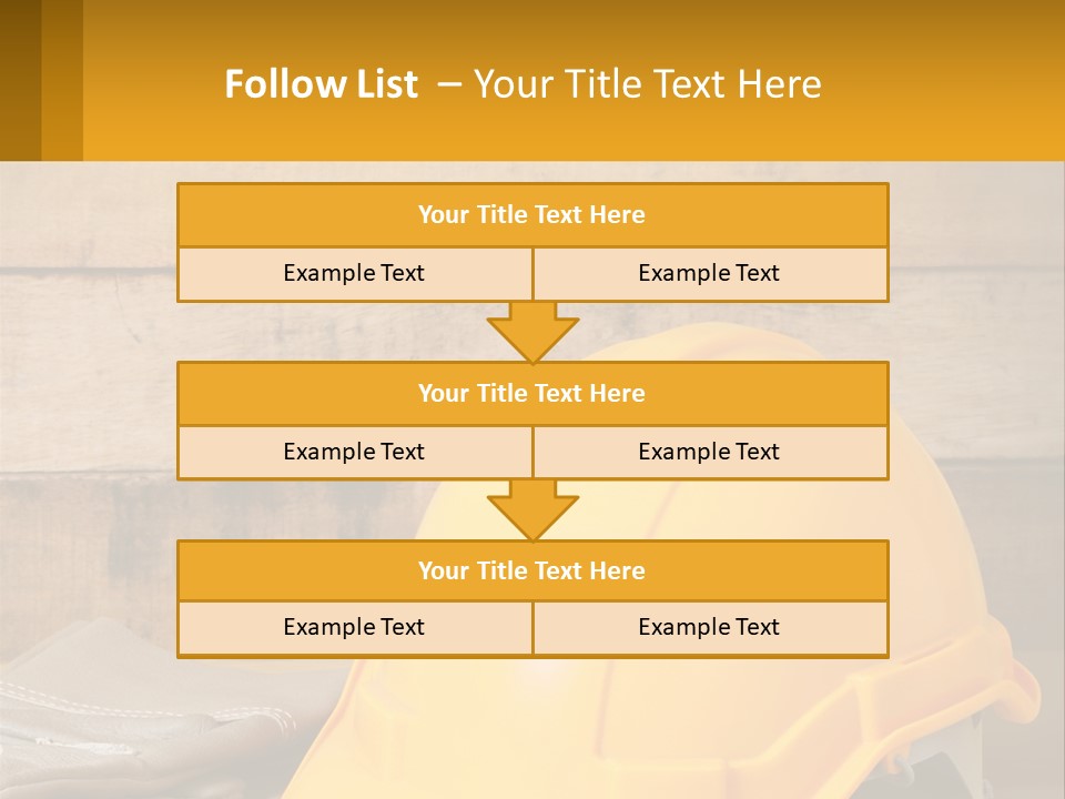 A Yellow Hard Hat Sitting On Top Of A Wooden Table PowerPoint Template