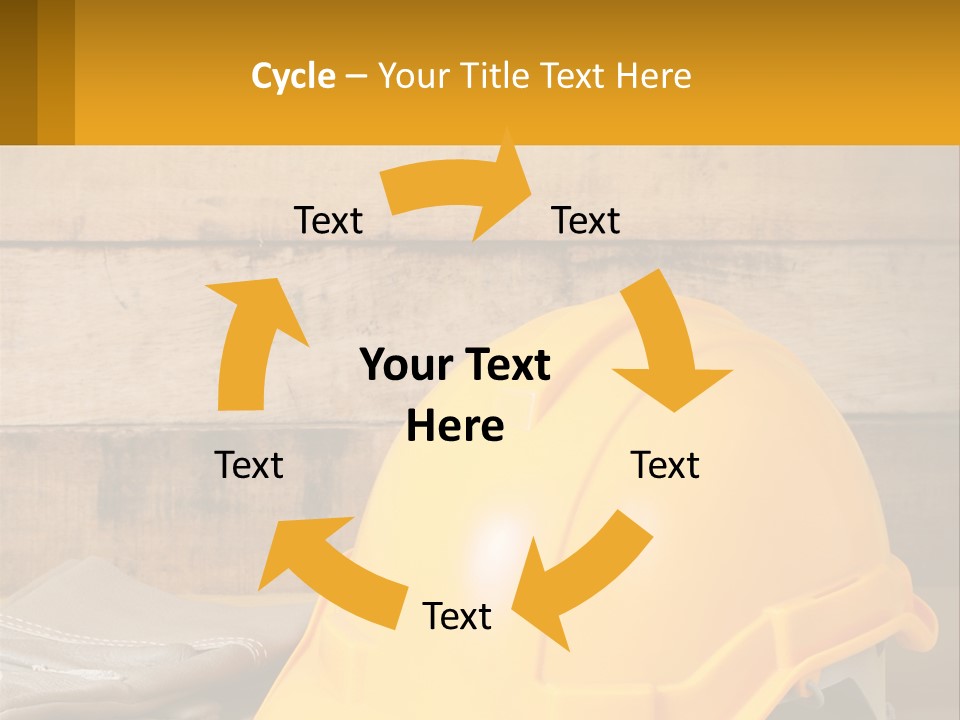 A Yellow Hard Hat Sitting On Top Of A Wooden Table PowerPoint Template