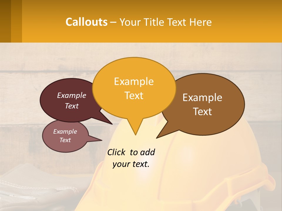 A Yellow Hard Hat Sitting On Top Of A Wooden Table PowerPoint Template