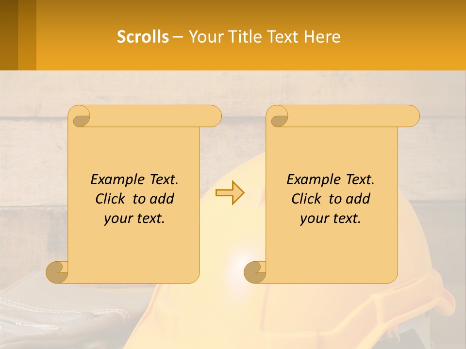 A Yellow Hard Hat Sitting On Top Of A Wooden Table PowerPoint Template