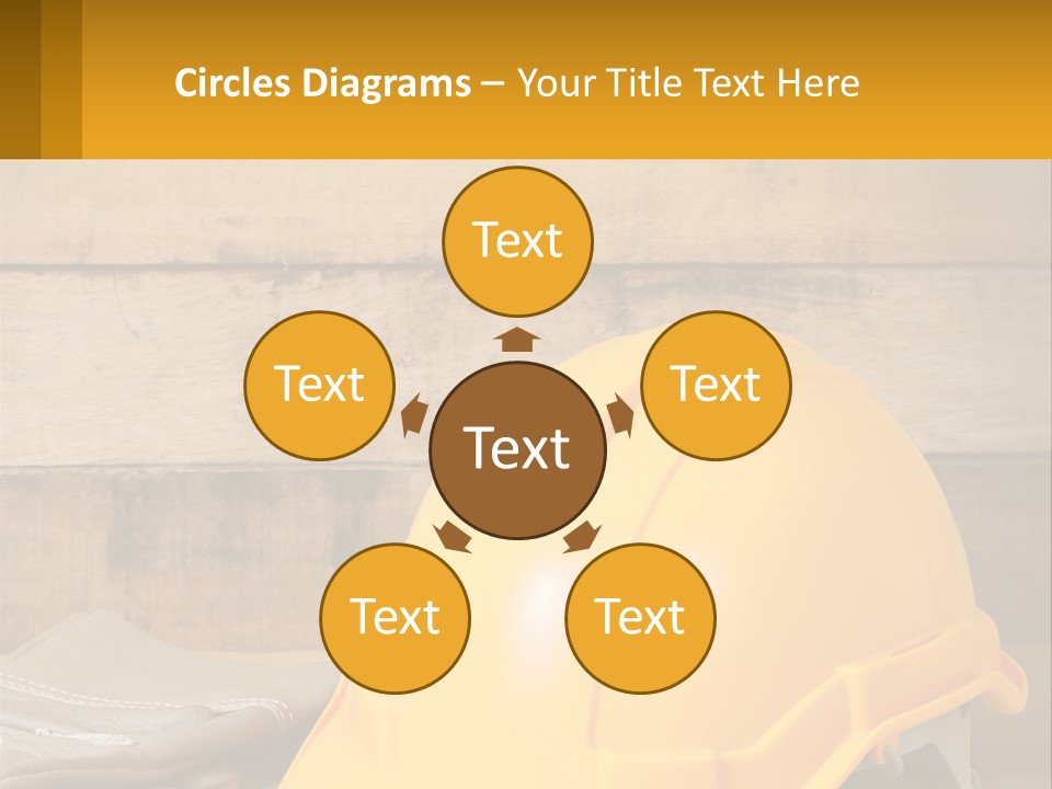 A Yellow Hard Hat Sitting On Top Of A Wooden Table PowerPoint Template