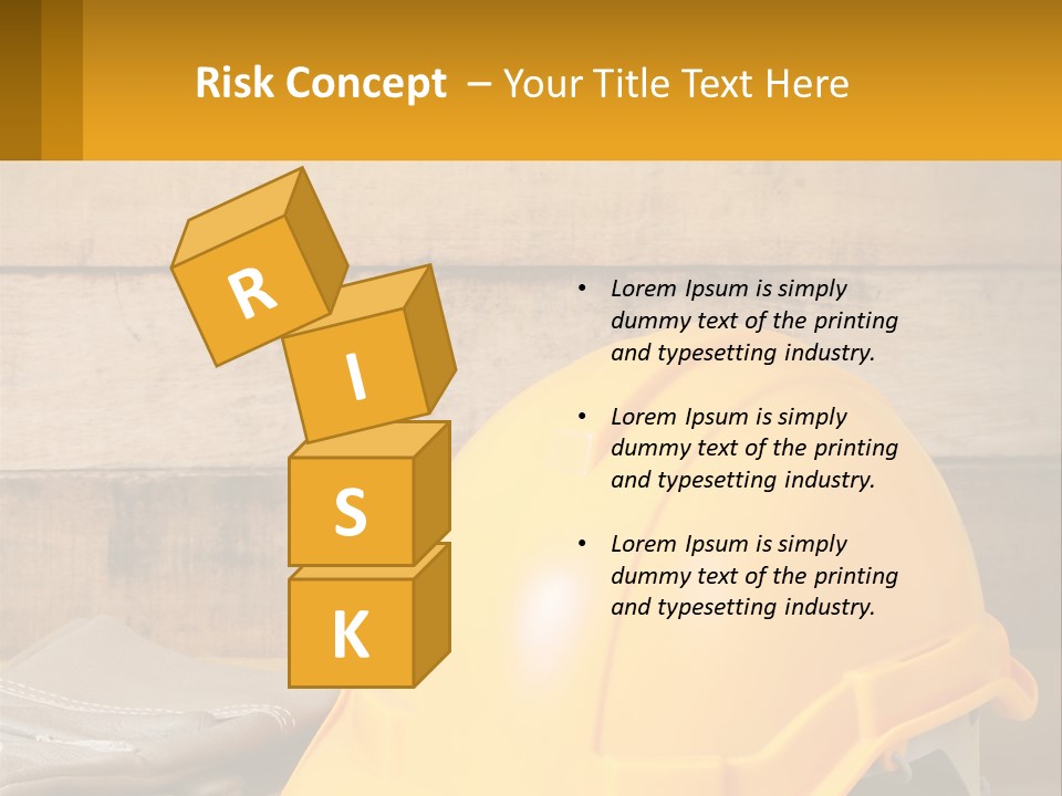 A Yellow Hard Hat Sitting On Top Of A Wooden Table PowerPoint Template