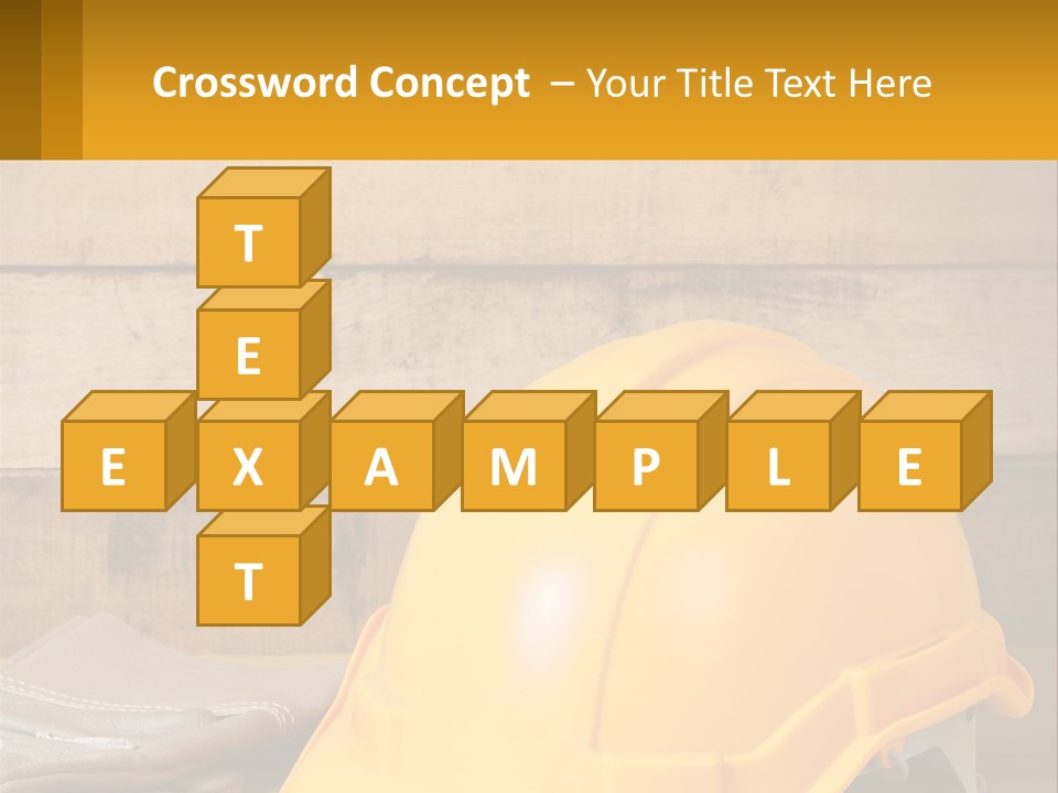 A Yellow Hard Hat Sitting On Top Of A Wooden Table PowerPoint Template