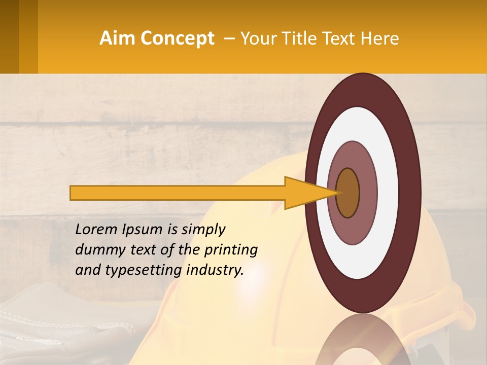 A Yellow Hard Hat Sitting On Top Of A Wooden Table PowerPoint Template