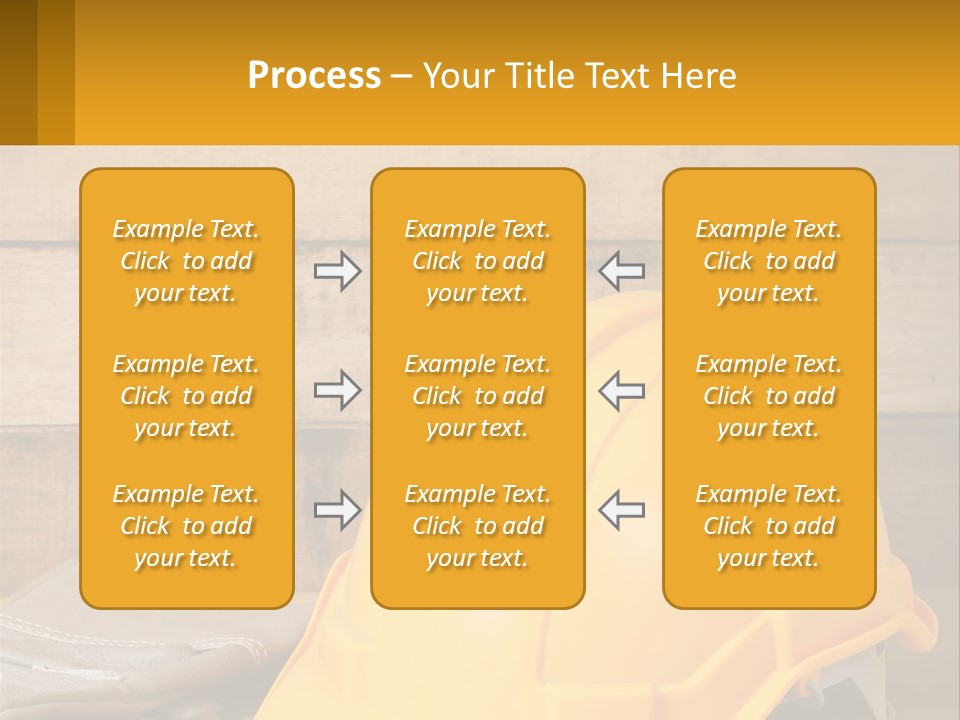 A Yellow Hard Hat Sitting On Top Of A Wooden Table PowerPoint Template
