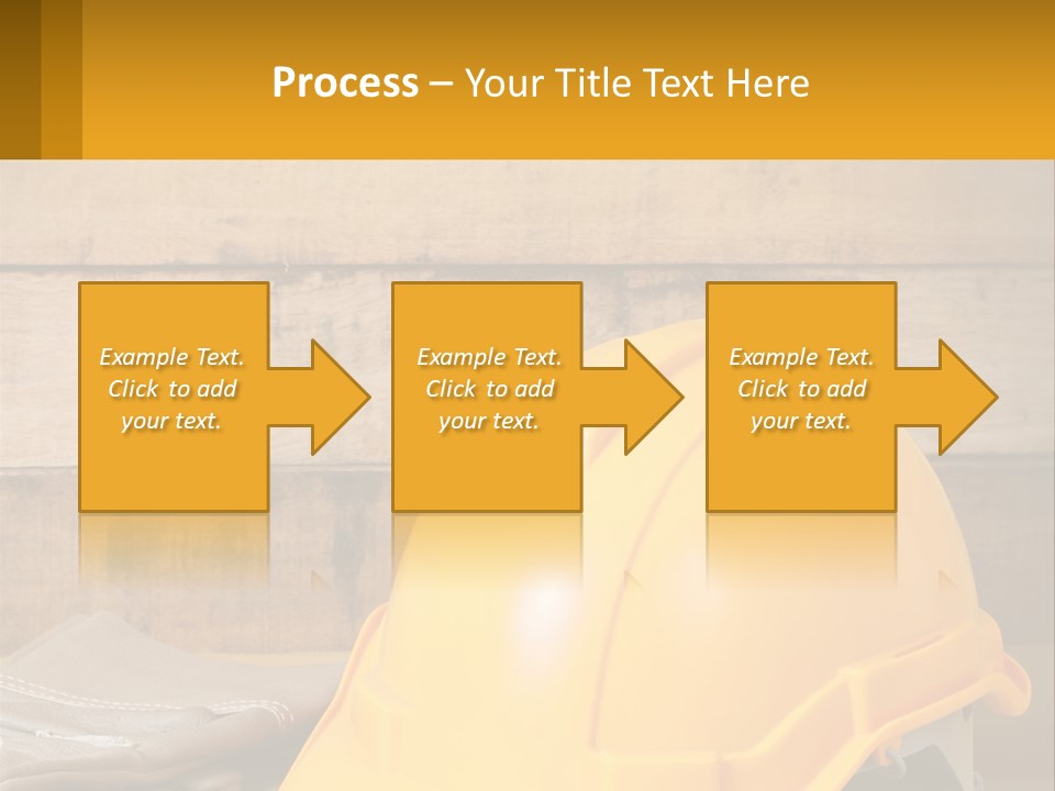 A Yellow Hard Hat Sitting On Top Of A Wooden Table PowerPoint Template