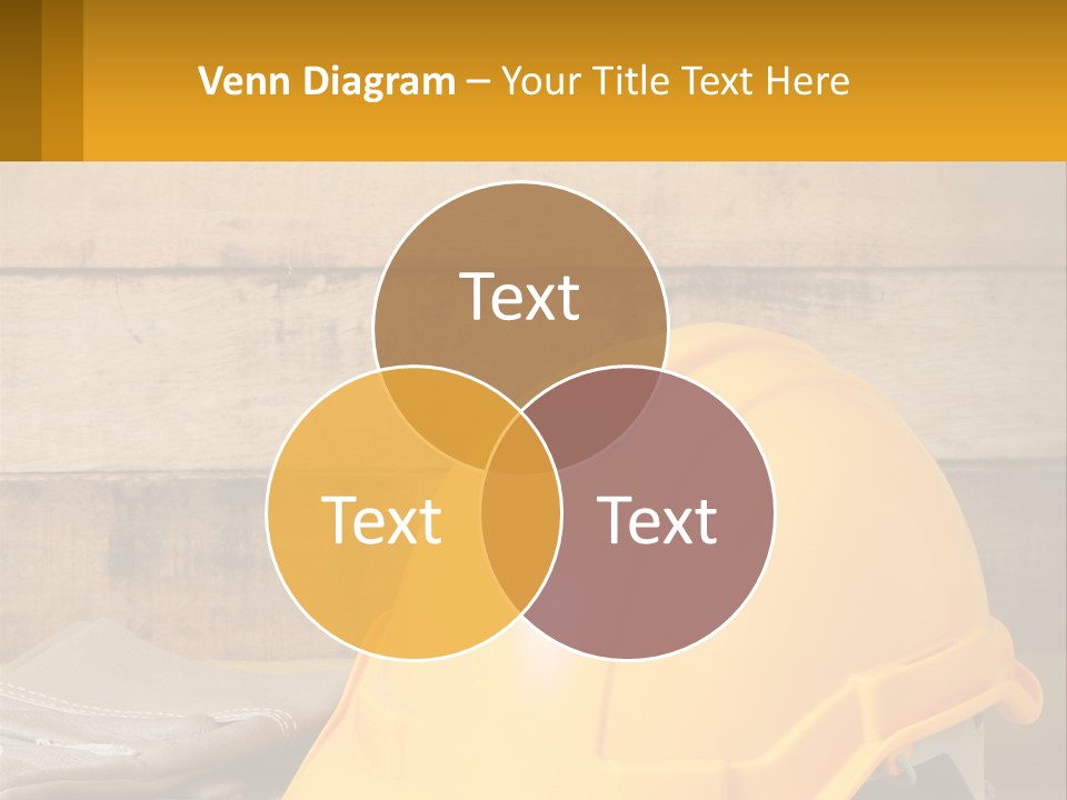 A Yellow Hard Hat Sitting On Top Of A Wooden Table PowerPoint Template