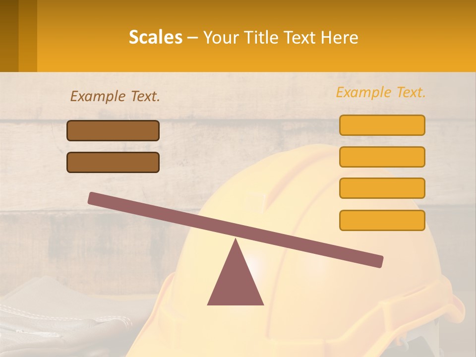 A Yellow Hard Hat Sitting On Top Of A Wooden Table PowerPoint Template