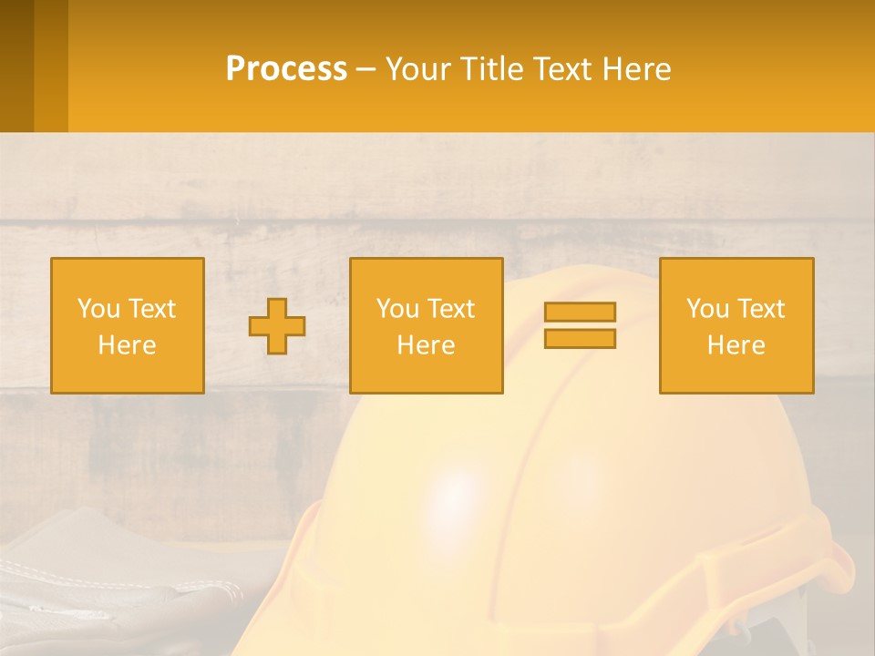 A Yellow Hard Hat Sitting On Top Of A Wooden Table PowerPoint Template