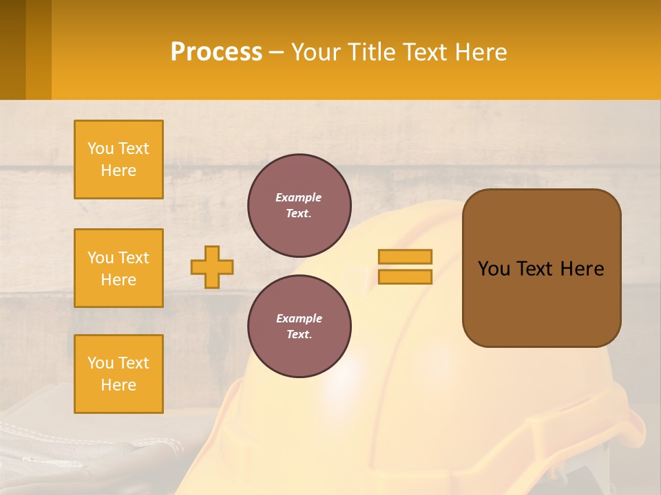 A Yellow Hard Hat Sitting On Top Of A Wooden Table PowerPoint Template