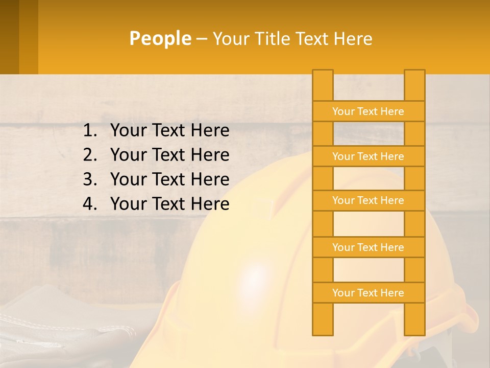 A Yellow Hard Hat Sitting On Top Of A Wooden Table PowerPoint Template