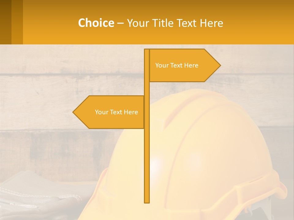 A Yellow Hard Hat Sitting On Top Of A Wooden Table PowerPoint Template
