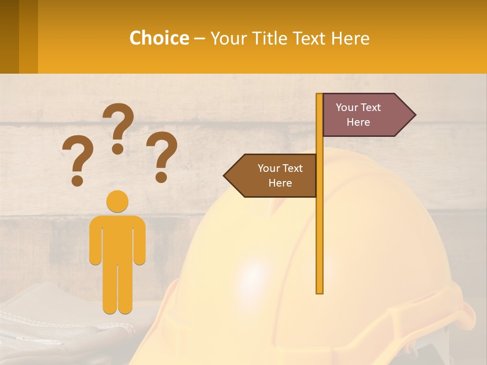 A Yellow Hard Hat Sitting On Top Of A Wooden Table PowerPoint Template