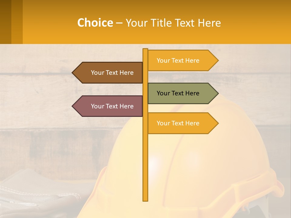 A Yellow Hard Hat Sitting On Top Of A Wooden Table PowerPoint Template