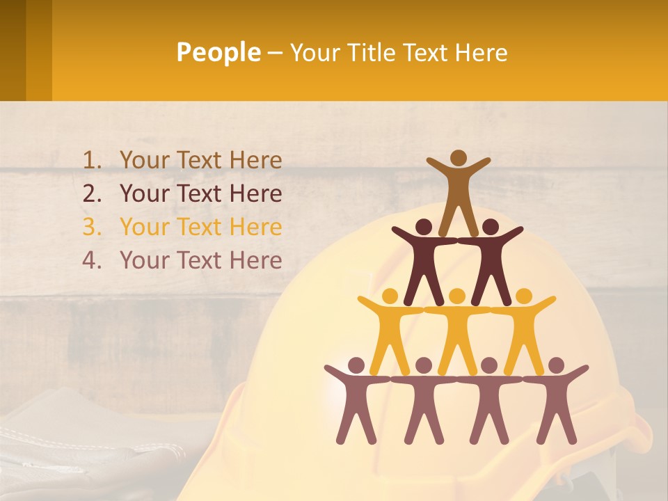 A Yellow Hard Hat Sitting On Top Of A Wooden Table PowerPoint Template