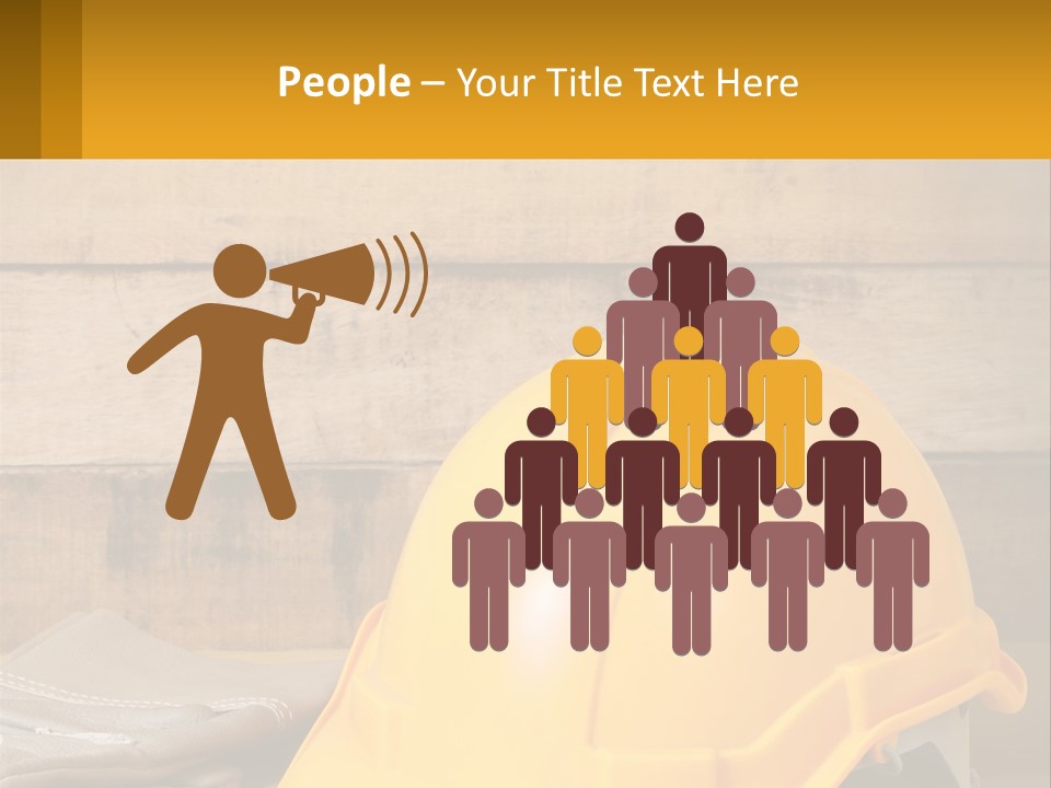 A Yellow Hard Hat Sitting On Top Of A Wooden Table PowerPoint Template