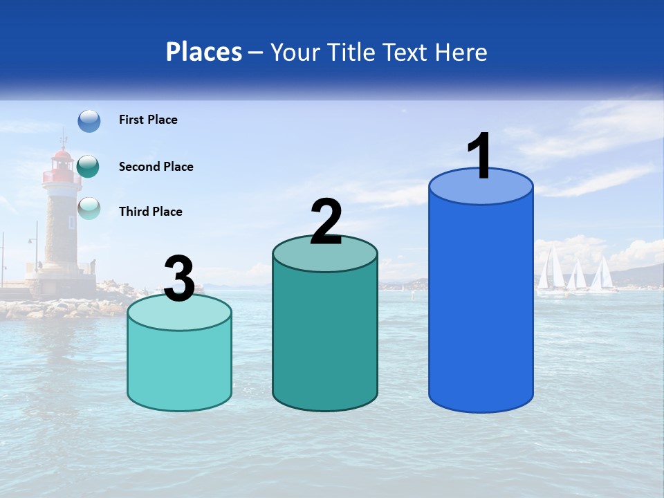 A Lighthouse With Sailboats In The Water On A Sunny Day PowerPoint Template