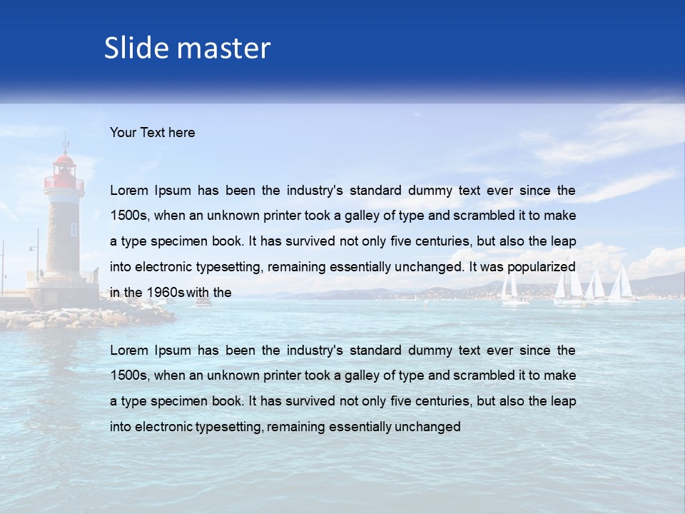 A Lighthouse With Sailboats In The Water On A Sunny Day PowerPoint Template