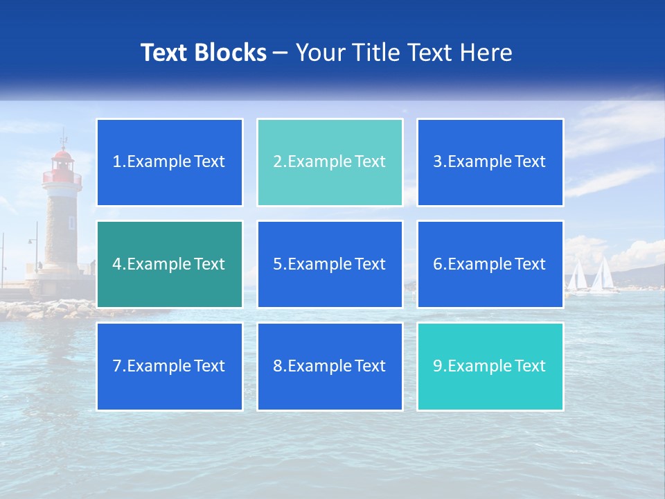 A Lighthouse With Sailboats In The Water On A Sunny Day PowerPoint Template