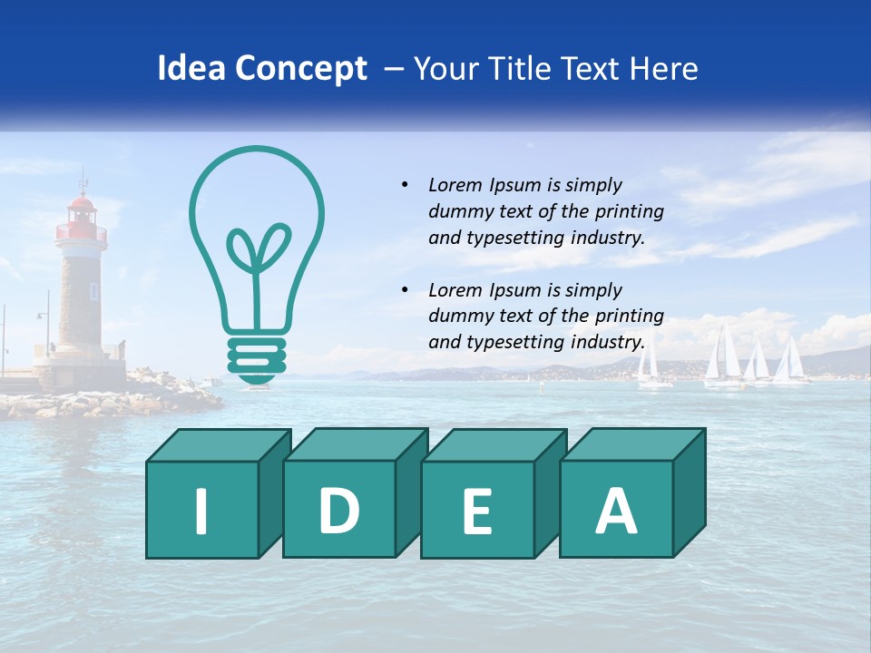 A Lighthouse With Sailboats In The Water On A Sunny Day PowerPoint Template