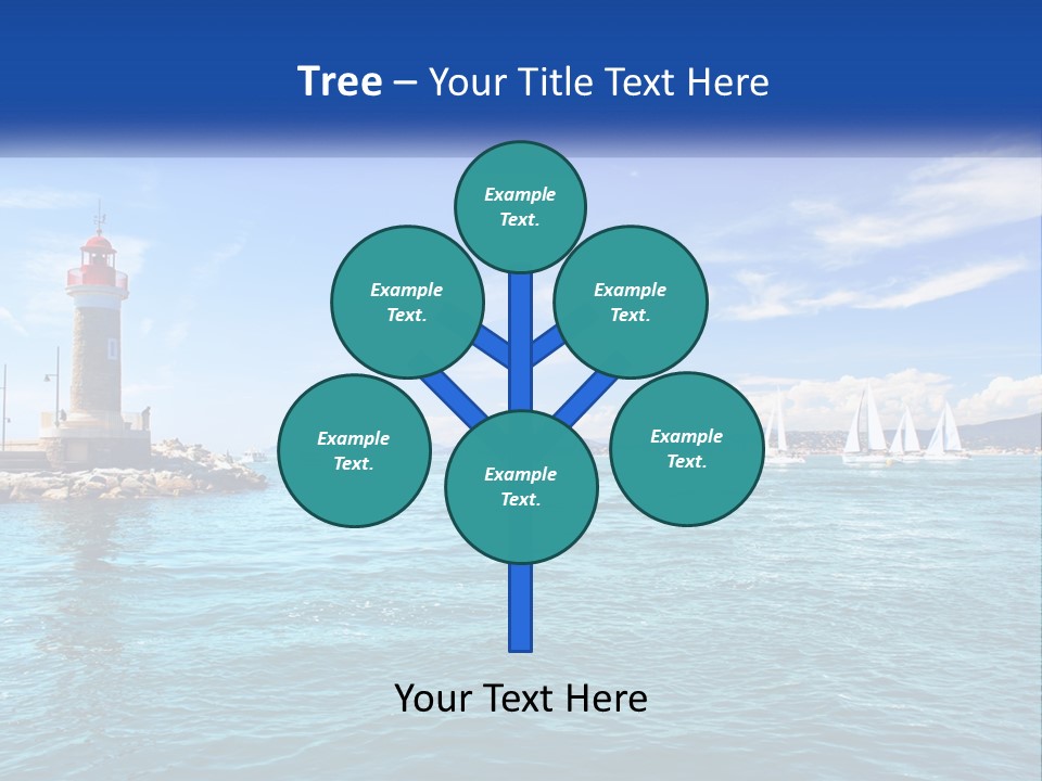 A Lighthouse With Sailboats In The Water On A Sunny Day PowerPoint Template
