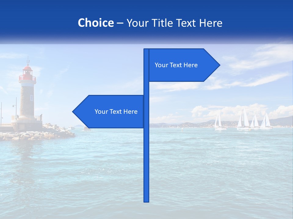 A Lighthouse With Sailboats In The Water On A Sunny Day PowerPoint Template