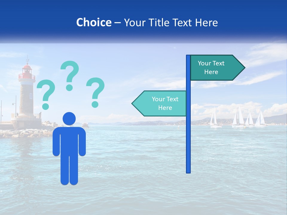 A Lighthouse With Sailboats In The Water On A Sunny Day PowerPoint Template