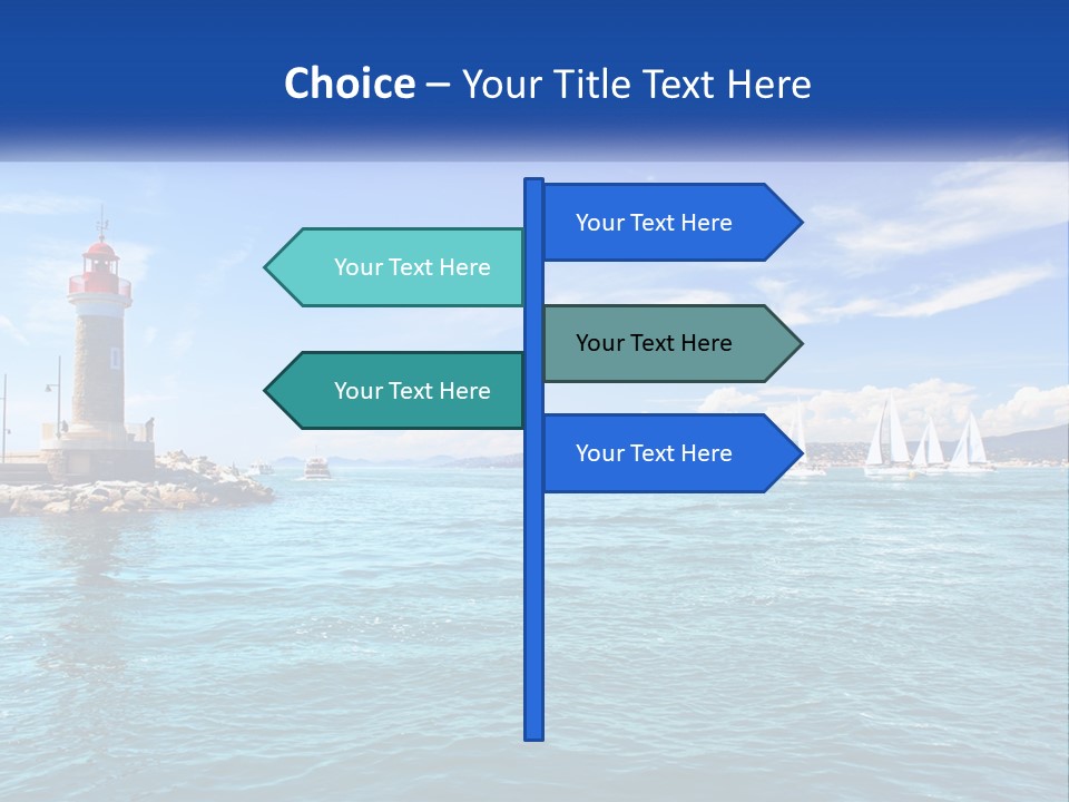 A Lighthouse With Sailboats In The Water On A Sunny Day PowerPoint Template