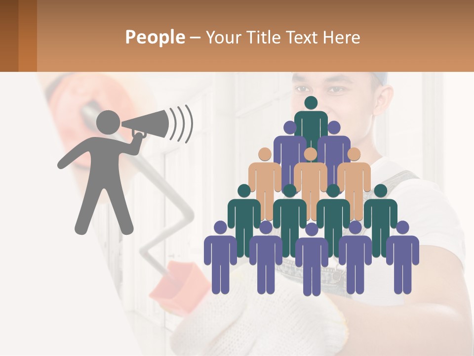A Man Is Painting A Wall With A Roller PowerPoint Template