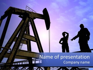 A Man And A Woman Standing Next To An Oil Pump PowerPoint Template