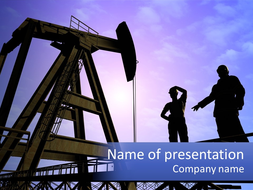A Man And A Woman Standing Next To An Oil Pump PowerPoint Template