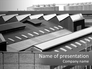 A Black And White Photo Of A Building With Lots Of Windows PowerPoint Template