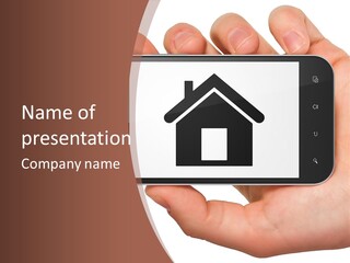 A Person Holding A Cell Phone With A House On It PowerPoint Template