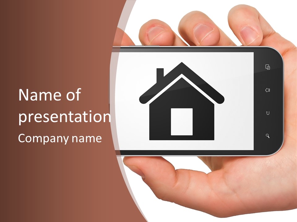 A Person Holding A Cell Phone With A House On It PowerPoint Template