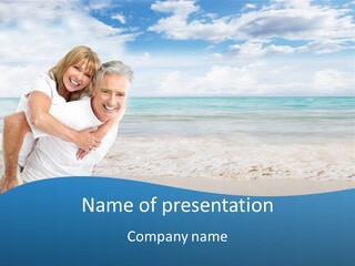 A Man And Woman Are Hugging On The Beach PowerPoint Template