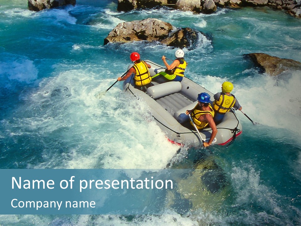 A Group Of People Riding On Top Of A Raft In A River PowerPoint Template