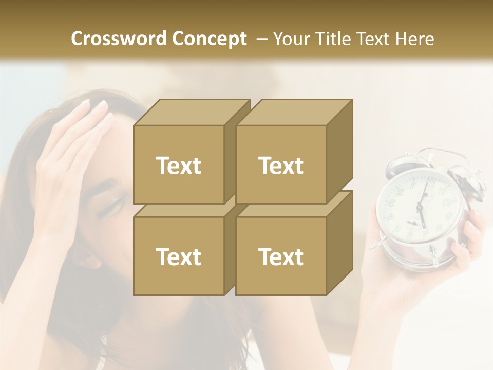 A Woman Laying On A Bed Holding An Alarm Clock PowerPoint Template