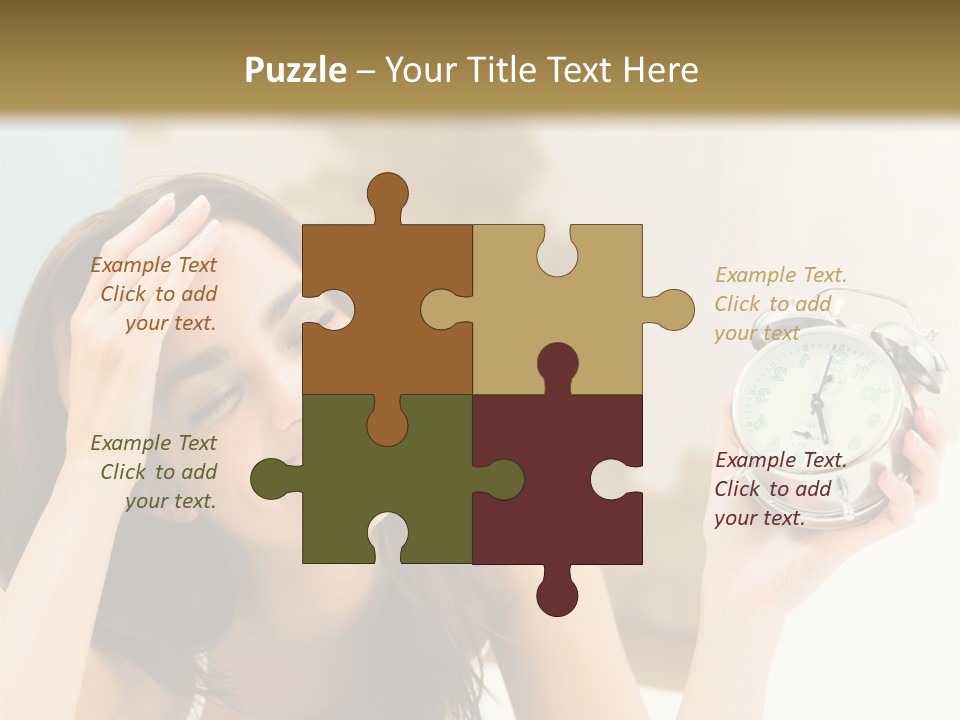 A Woman Laying On A Bed Holding An Alarm Clock PowerPoint Template